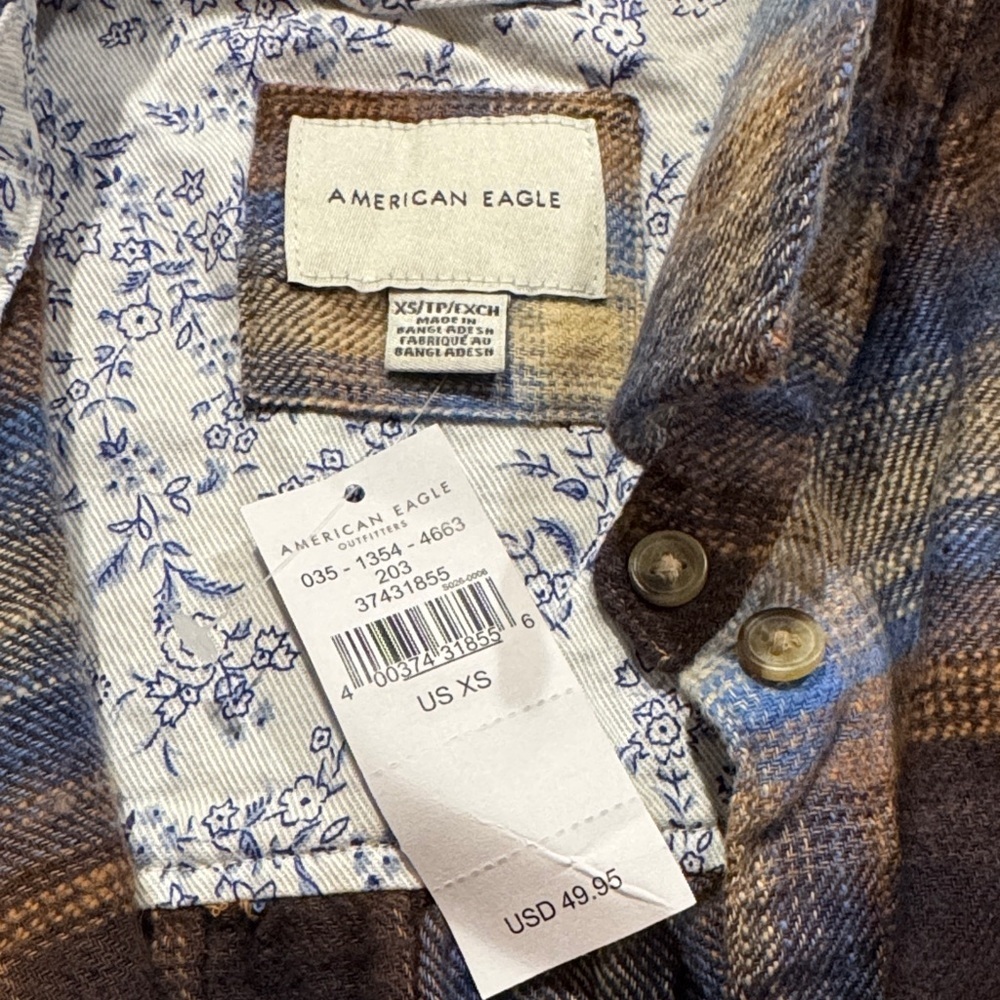 American Eagle Outfitters Womens Plaid Shirt Jacket in Blue and Brown - Picture 2 of 3